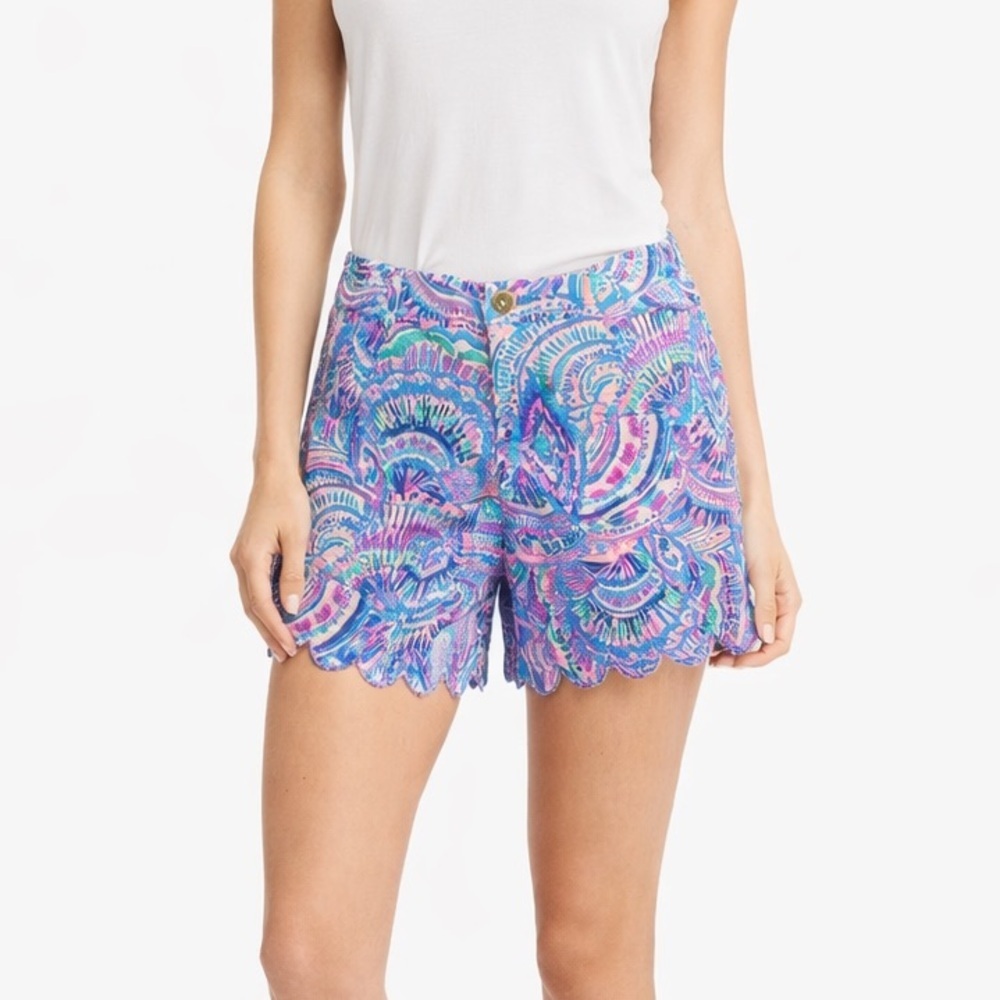 Lilly Pulitzer Buttercup Shorts Size 8 Happy as a Clam Print Scalloped Pink NWOT